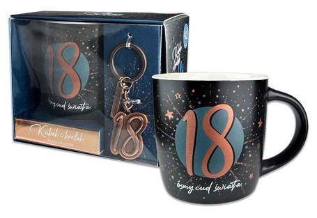 Kubek Denim z metalowym brelokiem - 18 urodziny