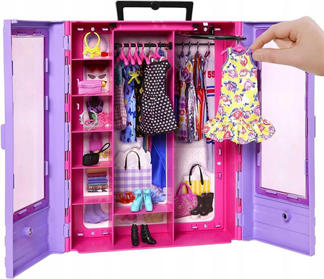 BARBIE SZAFA NA UBRANKA GARDEROBA dla lalki + wieszaki na ubranka lalki HJL65