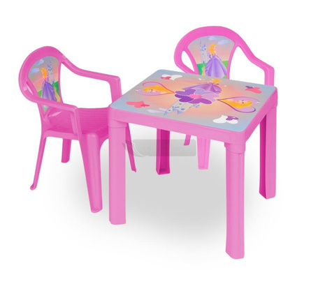 Stolik i dwa krzesła różowy