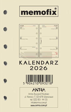 Wkład kalendarzowy 2026 Memofix A6 TDW