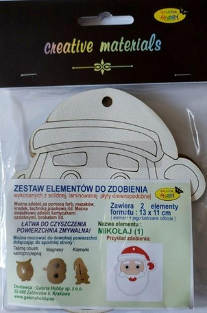 Zestaw do zdobienia ze sklejki Mikołaj