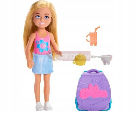 LALKA BARBIE CHELSEA PLECAK Z KOTKIEM zestaw z lalką Chelsea JBF46