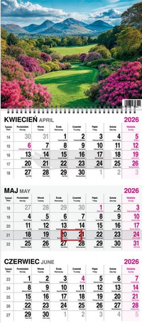 Kalendarz 2026 trójdzielny na spirali Ogród