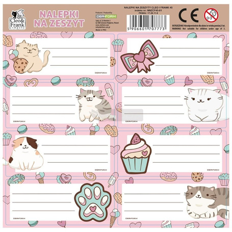 Nalepki na zeszyty Cleo i Frank 45 Kot (25szt)