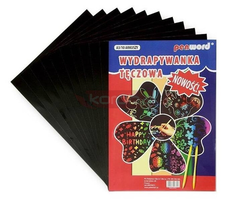 Wydrapywanka tęczowa A3 10 arkuszy + 2 rylce