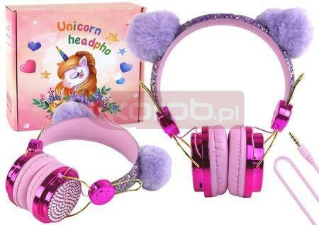 Słuchawki przewodowe z mikrofonem uszka różowe