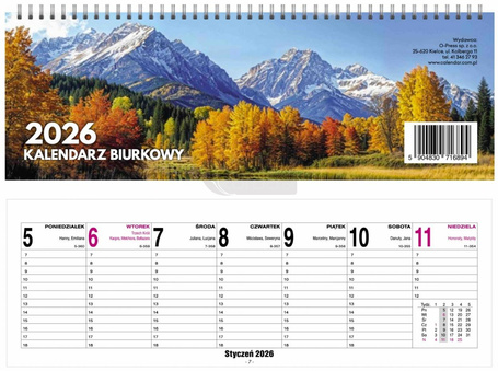 Kalendarz 2026 Biurkowy Tygodniowy 29x10cm