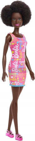 KLASYCZNA LALKA BARBIE brunetka w różowej sukience HGM58