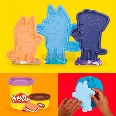 PLAY DOH CIASTOLINA ZESTAW BLUEY KAMPING 8 tub, zestaw dla dzieci +3 lata G0229