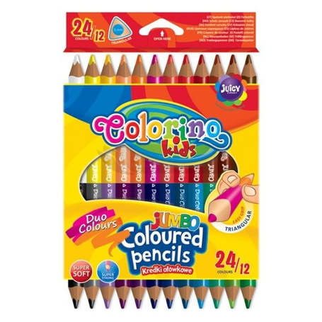 Kredki trójkątne JUMBO dwukolorowe 12 szt 24 kolory