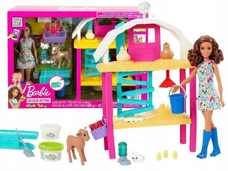 LALKA BARBIE ZESTAW FARMA WESOŁYCH KUREK zestaw z lalką Barbie kurczaczkami HGY88