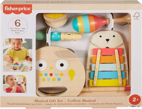 FISHER PRICE ZESTAW MUZYCZNY zestaw drewnianych zabawek cymbałki, marakasy HXT90
