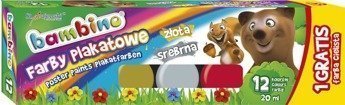 Farby plakatowe 12 kolorów 20ml Bambino