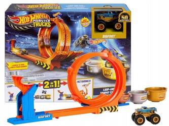 HOT WHEELS MONSTER TRUCK ZESTAW Bigfoot 50 rocznica, Pętla Skok po trofeum JBX64