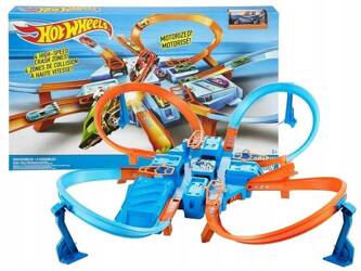 HOT WHEELS ZESTAW TORÓW ZAKRĘCONY TOR KRAKS z rampami pętlą skrzyżowaniem DTN42