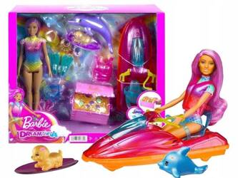 LALKA BARBIE DREAMTOPIA zestaw lalka i skuter wodny, piesek, delfinki HBW90