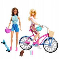 LALKA BARBIE ZESTAW 2 LALKI z pieskiem + rower + deskorolka HJY84