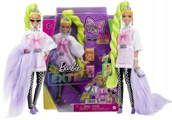 Lalka Barbie Extra Moda biała tunika neonowe zielone włosy HDJ44