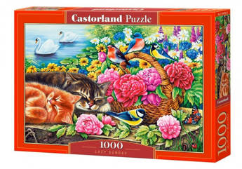 Puzzle 1000 elementów Koty w kwiatach leniwa niedziela