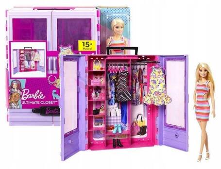 BARBIE SZAFA NA UBRANKA GARDEROBA + lalka +ubranka dla lalki Barbie HJL66