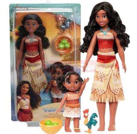 DISNEY LALKA KSIĘŻNICZKA MOANA VAIANA z siostrą Simea i kogutem Hei Hei JBT66