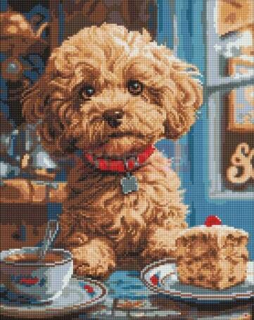 Diamentowa mozaika - Maltipoo w kawiarni 40x50cm