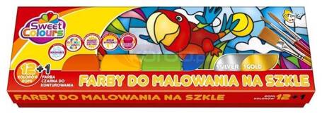 Farby do malowania na szkle 12 kol + 1 konturówka