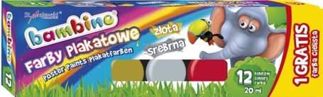 Farby plakatowe 12 kolorów 20ml Bambino