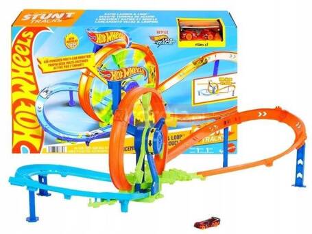 HOT WHEELS STUNT TRACKS ZESTAW Wyścigowa Turbo Pętla + autko JBX65