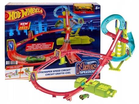 HOT WHEELS ZESTAW Neon Speeders Neonowy Superwyścig + AUTKO HCP07