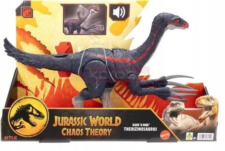 JURASSIC WORLD DINOZAUR atakujący THERIZINOSAURUS z dźwiękiem, szponami JCG16