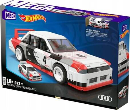 KLOCKI MEGA HOT WHEELS Audi 90 Quattro IMSA GTO Kolekcjonerski pojazd+autko HRY20