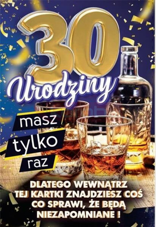 Karnet Urodziny z nakładką na butelkę 30