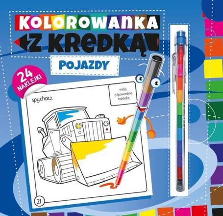 Kolorowanka z kredką. Pojazdy