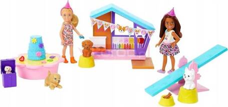 LALKA BARBIE CHELSEA DOG PARTY zestaw z 2 lalkami + 4 pieski + akcesoria HJY88