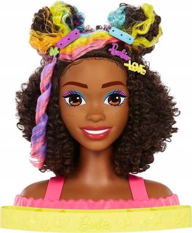 LALKA BARBIE GŁOWA DO STYLIZACJI + akcesoria Afro HMD79