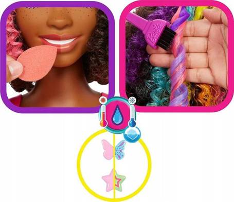 LALKA BARBIE GŁOWA DO STYLIZACJI + akcesoria Afro HMD79