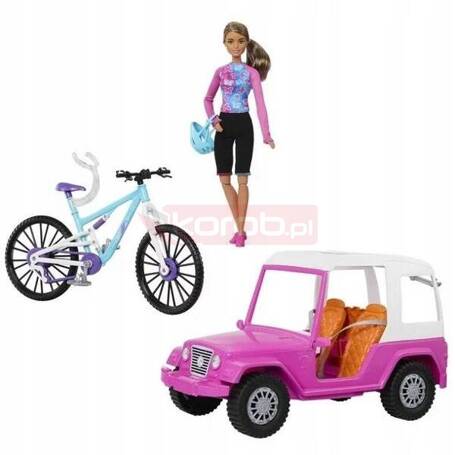 LALKA BARBIE MADE TO MOVE + AUTO JEEP + ROWER GÓRSKI duży zestaw do zabawy