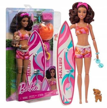 LALKA BARBIE SURFERKA MALIBU surfboard + piesek HPL69