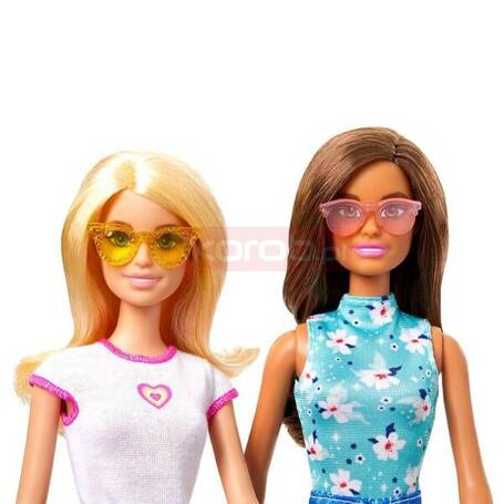 LALKA BARBIE ZESTAW 2 LALKI z pieskiem + rower + deskorolka HJY84