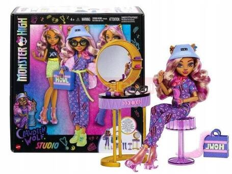 LALKA MONSTER HIGH CLAWDEEN WOLF STUDIO lalka, ubranka, toaletka +akcesoria HKY70