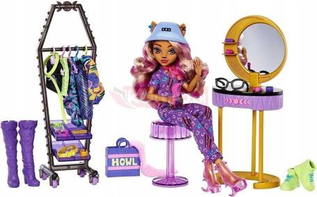 LALKA MONSTER HIGH CLAWDEEN WOLF STUDIO lalka, ubranka, toaletka +akcesoria HKY70