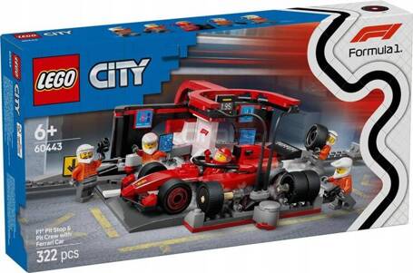 LEGO CITY 60443 F1 Pit stop i mechanicy z bolidem Ferrari, zestaw klocków