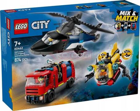 LEGO CITY 60462 Zestaw z helikopterem, wozem strażackim i łodzią podwodną