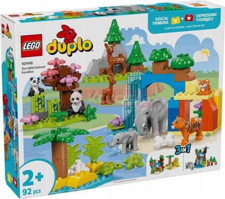 LEGO DUPLO 10446 Rodziny dzikich zwierząt 3 w 1, zestaw klocków dla dzieci