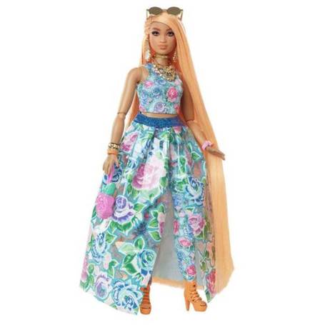 Lalka Barbie Extra Moda Fancy sukienka w kwiaty HHN14