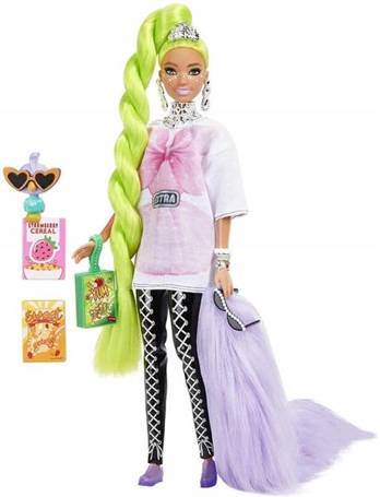 Lalka Barbie Extra Moda biała tunika neonowe zielone włosy HDJ44