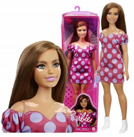 Lalka Barbie Fashionistas brunetka w sukience w kropki GRB62