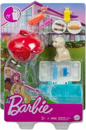 Lalka Barbie mebelki grill i akcesoria piesek GRG76