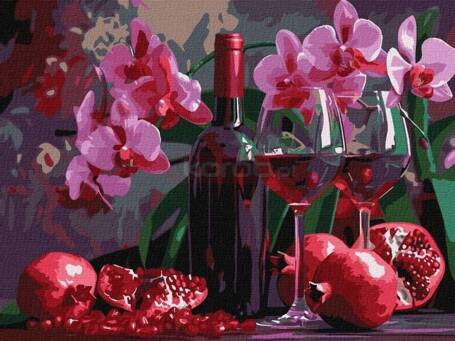 Malowanie po numerach - Wino i orchidee 30x40cm